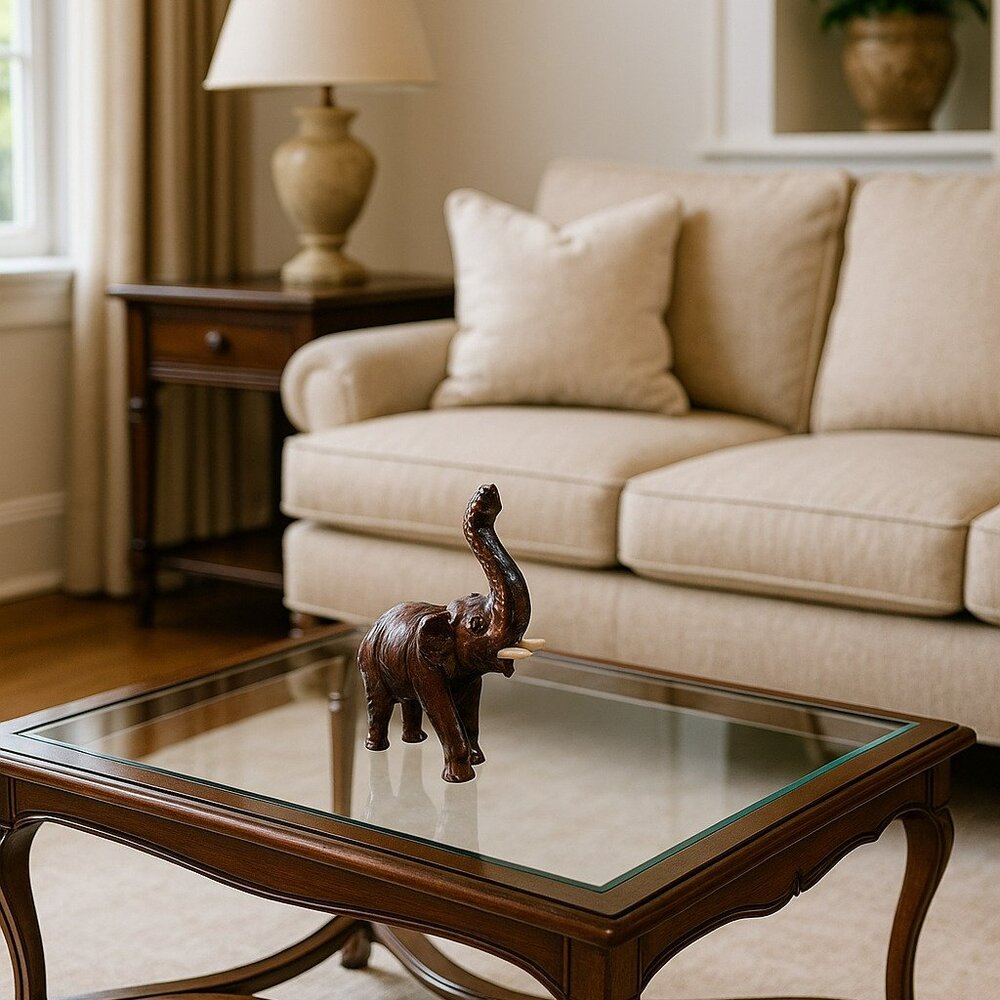 A wonderful mid 20th century Vintage Elephant –Brown Leather Statement Piece